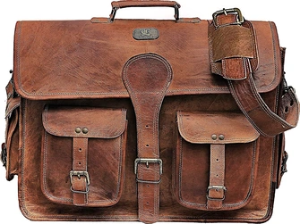 Cuero 18" Vintage leather messenger bag Dark Brown, brown