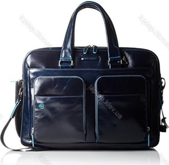 Piquadro Blue square expandable short handle laptop case blue