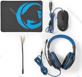 Nedis Evnor 3-in-1 Gaming Combo kit with Mouse, mousepad and headset, black/blue, USB