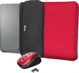 Trust Yvo wireless Mouse set with reversible cover for 15.6" laptops, red, USB