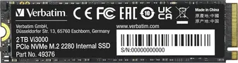 Verbatim Vi3000 PCIe NVMe SSD 2TB, M.2 2280 / M-Key / PCIe 3.0 x4