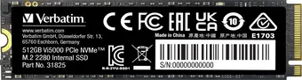 Verbatim Vi5000 PCIe NVMe SSD 512GB, M.2 2280 / M-Key / PCIe 4.0 x4