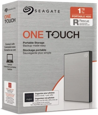 Seagate One Touch Portable HDD, Silver, 1TB, +Rescue, USB 3.0 Micro-B