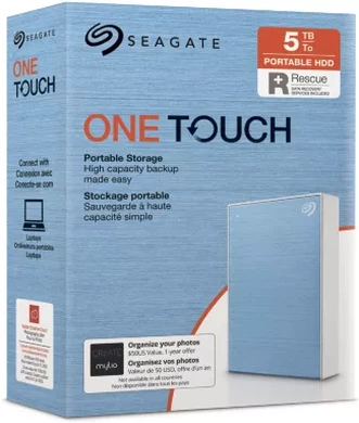 Seagate One Touch Portable HDD, Light Blue, 5TB, +Rescue, USB 3.0 Micro-B